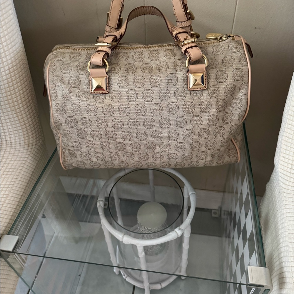 Michael Kors Cream Satchel with Gold-Tone Accents
